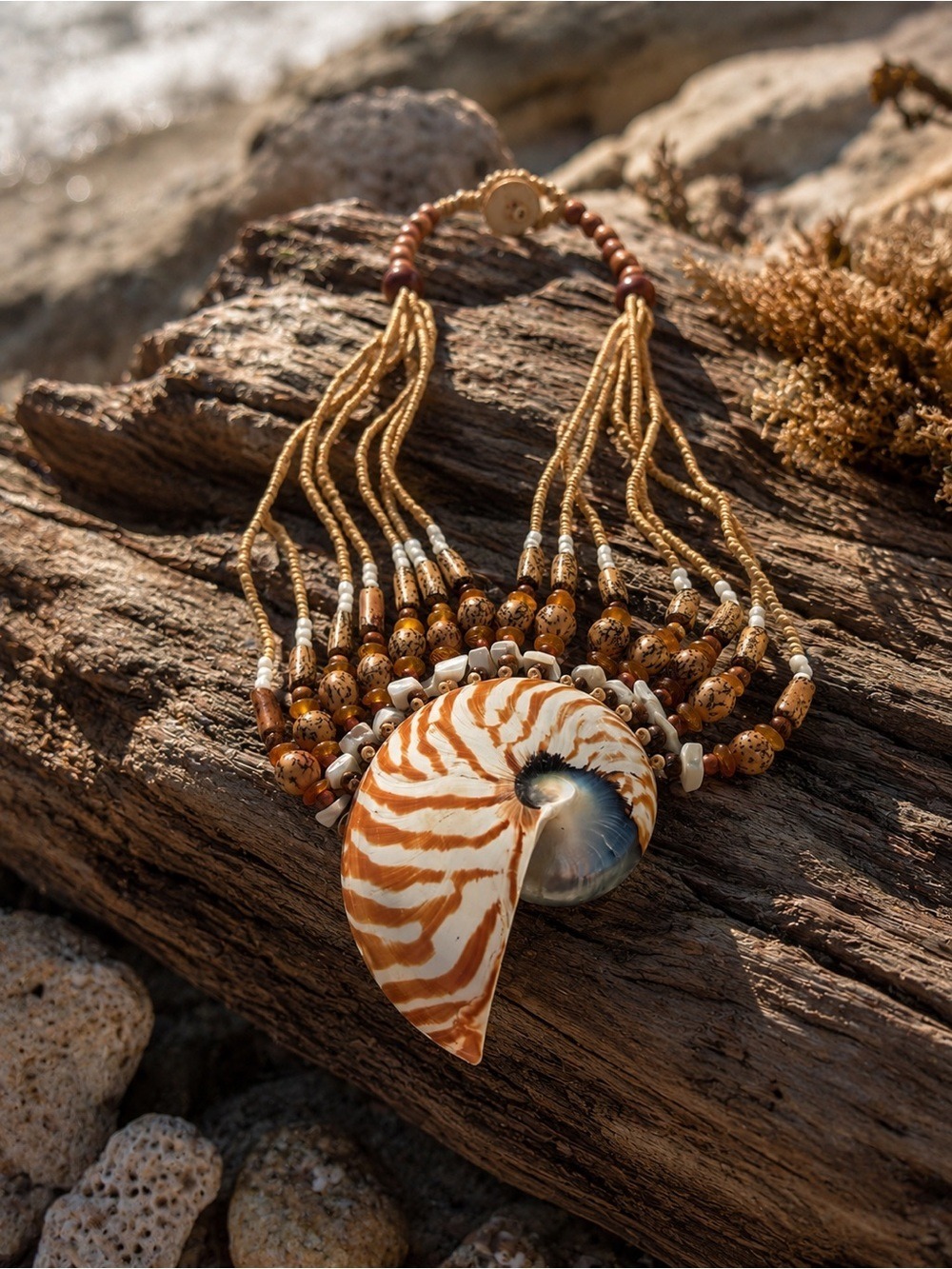 Handmade Artisan Nautilus Shell Statement Necklace 🌊 One of a Kind Wearable Art